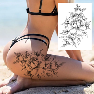 Noir <span class=keywords><strong>3D</strong></span> Rose <span class=keywords><strong>tatouage</strong></span> temporaire pour femmes filles adulte pivoine Dahlia fleur tatouages autocollant noir flore gloire géométrique bras TatToos - Product Image 2