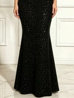 Robes de soirée noires à sequins, col en V profond, style sirène, scintillantes, longueur ras du sol, pour bal de promo et soirées formelles 2026