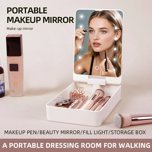 <span class=keywords><strong>Espejo</strong></span> de Maquillaje Compacto Plegable con Iluminación LED Personalizada, Lámpara, Caja de Almacenamiento para Herramientas de Maquillaje, Caja de Almacenamiento de Brochas, Set de Almacenamiento de Maquillaje para Viaje - Product Image 1