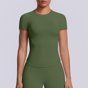 <span class=keywords><strong>T</strong></span>-<span class=keywords><strong>shirt</strong></span> américain sans couture, couleur unie, ajusté, très élastique, respirant, haut de sport pour <span class=keywords><strong>femme</strong></span>, pour la course à pied, le fitness, le yoga - Product Image 6