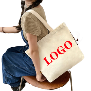 Sac fourre-tout en toile de coton 100% recyclé, écologique, avec fermeture éclair et logo imprimé personnalisé, sac d'épicerie à bandoulière personnalisé pas cher - Product Image 1