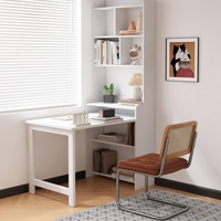 Bureau pliant en bois massif avec étagère de rangement, combinaison compacte pour salon, bureau, bureau d'ordinateur, étagères d'angle intégrées pour