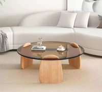 Table basse en verre au design moderne, avec structure en bois, élégante, de niveau bas, écologique, durable, facile à nettoyer, mobilier de salon