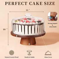 Support à gâteau en bois avec couvercle, support à gâteau en acacia avec dôme en verre, support à dessert polyvalent de 11 pouces avec socle magnétique robuste