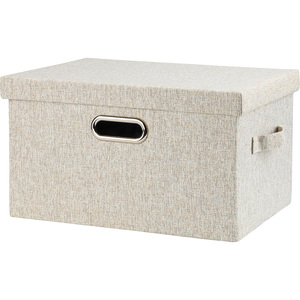 Cotton Linen Fabric Cube Storage <b>Bins</b> for Clothes Toys Collapsible Storage Box with Lid - Product Image 1