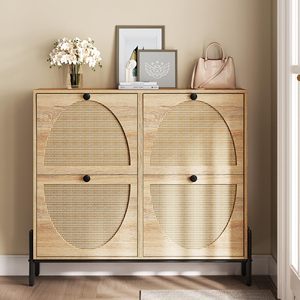 AJUNION Freestanding <strong>Shoe</strong> <strong>Storage</strong> Organizer Cabinet <strong>Rattan</strong> Wood <strong>Shoe</strong> Rack Cabinet <strong>Storage</strong> with 4 Flip Drawers - Product Image 6