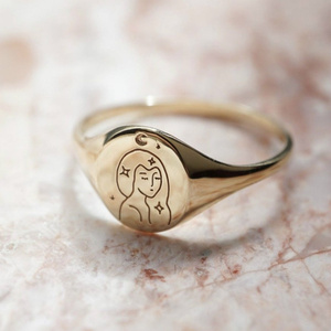 Anillo Ovalado de Acero Inoxidable con Diseño de Luna de Ensueño, Chapado en Oro de 18k, Delicado, Impermeable, con Estrellas, Joyería Personalizada - Product Image 5
