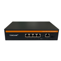 TiNCAM 4-Port 10/100M PoE Switch 1 Gigabit Uplink 1SFP IEEE802.3 Af/at 250M Mendukung VLAN Power Over Ethernet untuk Sistem CCTV