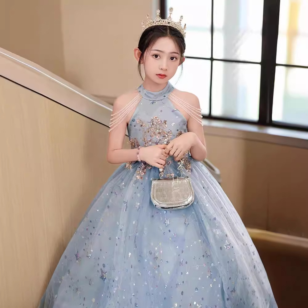 open lace back dress ASHLEYlauren 11597 Glitter Tulle Ball Gown with Beaded Belt main image 0