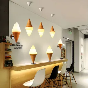 Creative Ice Cream Cones Head Dining Lamp Dessert Shop Cafe Bar Restaurant Decor Fixtures LED Light Warm Display Model Hanging