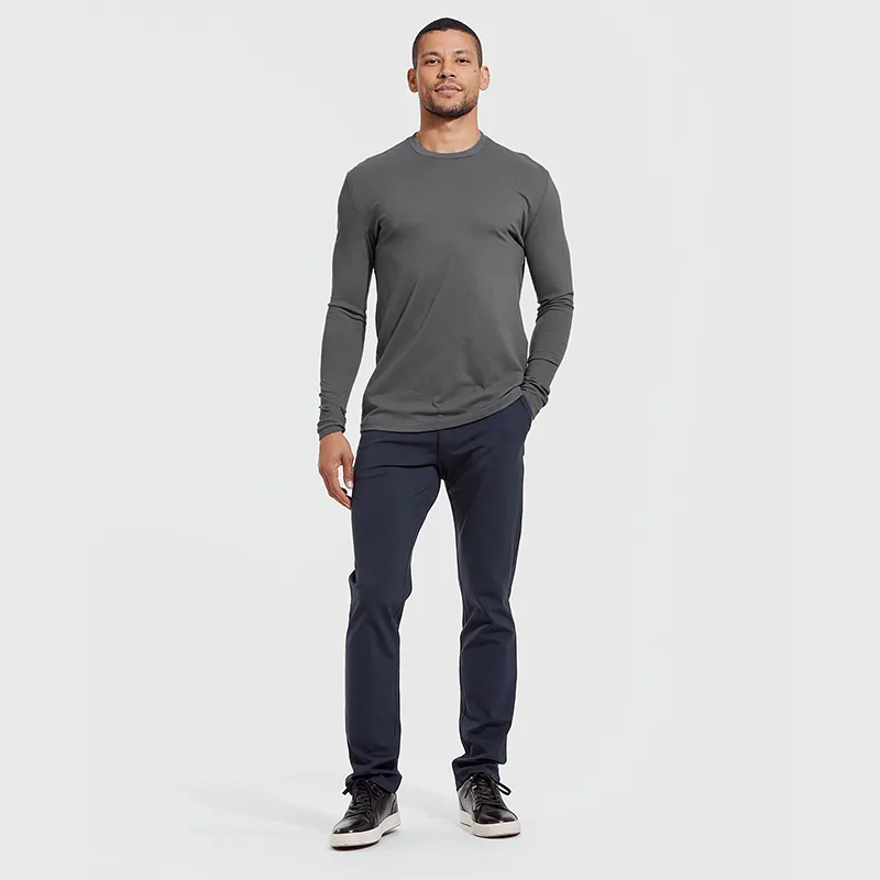 Custom Men's Regular Fit Charcoal Bamboo Long Sleeve Crew Neck T Shirt for Every Day in Sustainable Eco Bamboo Lyocell fabrics