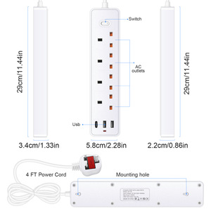 ปลั๊กพ่วงไฟฟ้าแบบอังกฤษ 13A 4 ช่อง พร้อมสายต่อพ่วงมาตรฐานอังกฤษ มีพอร์ต USB 2 ช่อง และพอร์ต Type-C 1 ช่อง - Product Image 4