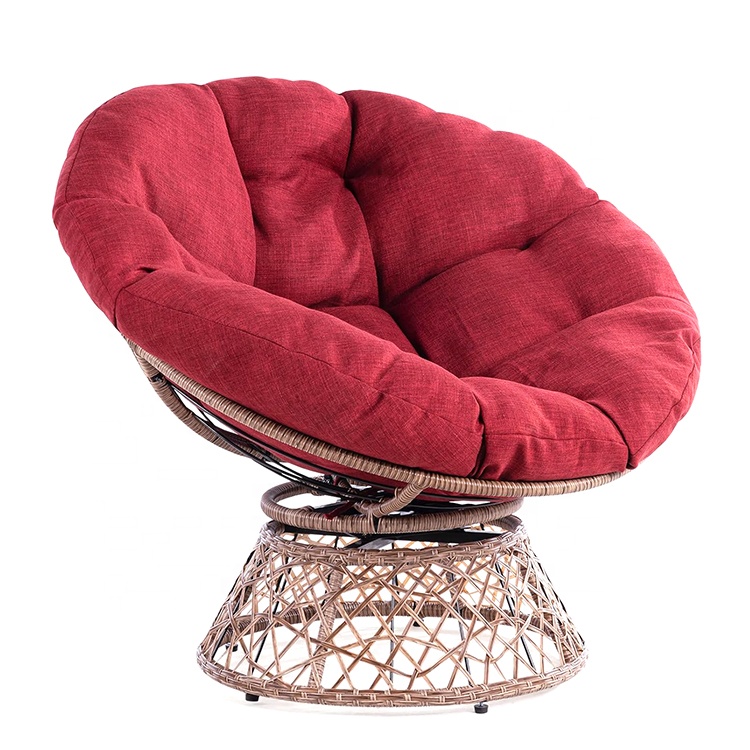 Cojín de sangría de cereza caliente Base marrón Jardín Ratán Resina Mimbre Papasan Silla Sofá de ocio rojo Chaise Lounge Silla con cojín