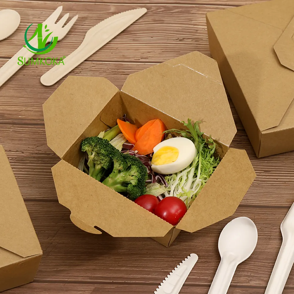 SUMKOKA Custom Compostable Eco Friendly Fast Takeaway Box Food Packaging Kraft Paper Boxes