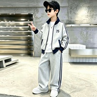 Ensemble deux pièces sport pour garçons, col montant, veste zippée, pantalon droit avec sangles latérales, décontracté et tendance, 70% coton acétate