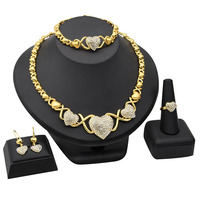 Nouvel Arrivage – Parure de Bijoux de Mariage Plaqué Or 24K Véritable de Dubaï avec Breloque Cœur Diamantée, Idéale pour la Mariée – Collection Tendance pour Femme
