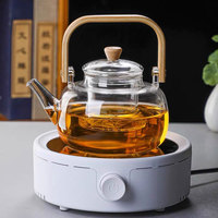 Théière en verre borosilicate de 1L, fabriquée à la main, soufflée à la bouche, écologique, résistante à la chaleur, ensemble de thé aux fleurs, couvercle en bambou de luxe