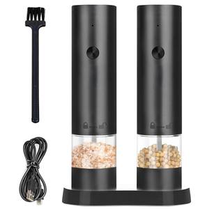 Accesorios de Cocina Novedosos, Juego de 2 Molinillos Eléctricos para Pimienta y Sal con Base de Almacenamiento, Juego en Blanco y Negro - Product Image 2