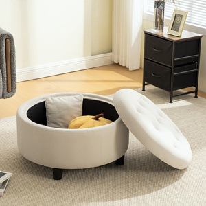 Modern Hotel Apartment 29.33" Upholstered Ottoman <b>with</b> Reversible Lid Fleece Fabric <b>Storage</b> <b>Stool</b> Hand-pulled Buckle Decoration - Product Image 4
