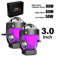 Projecteur LED JHS 3 pouces à double lentille, phare à faisceau direct double, 50W/60W/80W, feux de route étanches pour véhicules tout-terrain