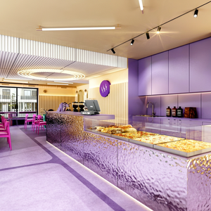 ออกแบบเคาน์เตอร์ร้านเบเกอรี่โค้งแบบปรับแต่งได้เต็มรูปแบบ พร้อมเฟอร์นิเจอร์โชว์สินค้าสำหรับร้านกาแฟและเบเกอรี่  ออกแบบตกแต่งภายในร้านเบเกอรี่ - Product Image 1