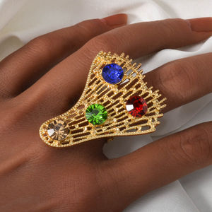 Ensemble de bijoux de mariage pour mariée, plaqué or 18 carats, en laiton, avec zircon, collier, bracelet, bague, boucles d'oreilles - Product Image 4