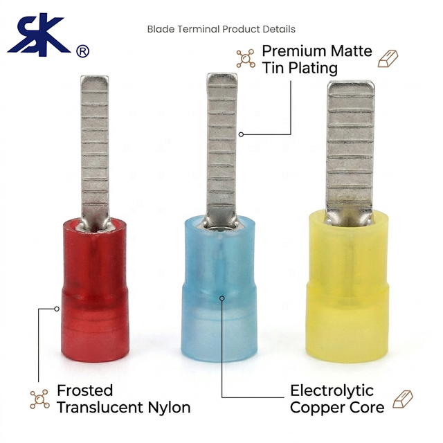 Nylon PA66 Insulated Blade Terminals UL94-V0 Fire Retardant 300V/600V Tin Plated Crimp Electrical Wire Connectors for CE RoHS