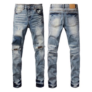 Jean en denim vintage déchiré pour homme, coupe slim, jambe droite, respirant, écologique, de marque, personnalisé, blanc brut, bleu, noir - Product Image 6