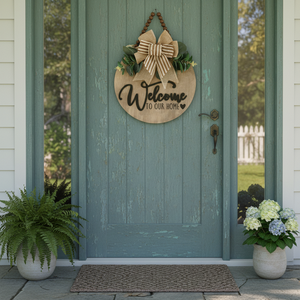 Insegna di Benvenuto 3D Chris per Porta d'Ingresso, Decorazione Murale in Legno Fatta a Mano, Perline Rustiche e Foglie Artificiali per Casa, Fattoria, Portico - Product Image 3