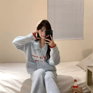 Ensemble de <span class=keywords><strong>pyjama</strong></span> en velours épais, cardigan, <span class=keywords><strong>pyjama</strong></span> pour <span class=keywords><strong>fille</strong></span>, automne et hiver, doux, fourrure, lettres - Product Image 4