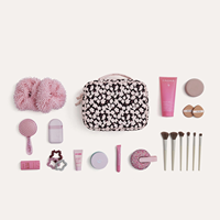 Tas Kosmetik Motif Bunga Cantik Warna Pink, Organizer Makeup, Tas Perlengkapan Mandi untuk Perjalanan dengan Pegangan, Kantong Kapasitas Besar untuk Wanita