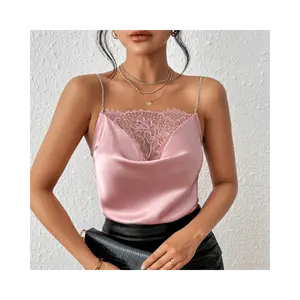 Summer New Arrivals Casual Polyester Breathable Sexy Sleeveless Lace Pink Women's Camisole Tank Top