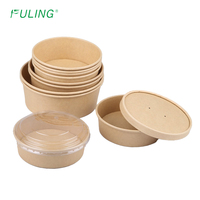 Bol en papier kraft FULING avec logo personnalisé, 750 ml, 1000 ml, bol en papier jetable, bol à salade en papier robuste et biodégradable
