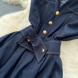 <span class=keywords><strong>Robe</strong></span> longue en jean sans manches pour femme, col en V, boutons métalliques, style <span class=keywords><strong>vintage</strong></span>, coupe trapèze, pour <span class=keywords><strong>soirée</strong></span> ou tenue décontractée - Product Image 5