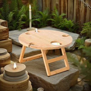 Outdoor Draagbare Opvouwbare Ronde Rode Wijn Dienblad Houten Service Mini Eettafel Slaapbank Beschikbaar Eetplaat - Product Image 2