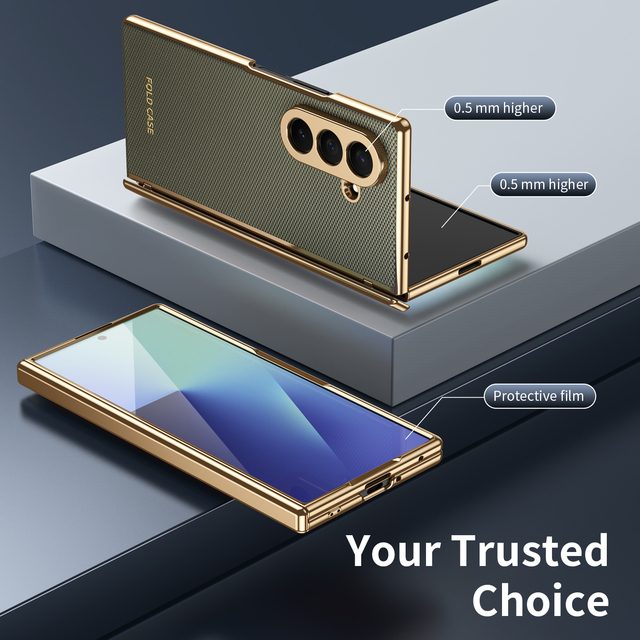 Solid Color Matte Business Front Film Plating Camera Protector Leather Phone Case  Galaxy Z Fold 8 Ultra /7/6/5/4/3 Hinge Cover