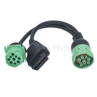 Cable Divisor en Y Tipo 2 Verde Deutsch J1939 de 9 Pines Macho a Cable Hembra J1962 de 16 Pines OBD/OBD2/OBDII para Diagnóstico de Flotas de Camiones Pesados