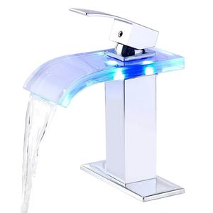 Robinet cascade en verre courbé avec siège de valve de 35 mm en cuivre, robinet de lavabo monobloc avec lumière LED - Product Image 5