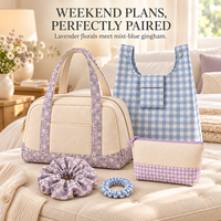 Sac fourre-tout personnalisé en toile à carreaux avec chouchous assortis, ensemble cadeau en gros, sac boutique à logo brodé à carreaux