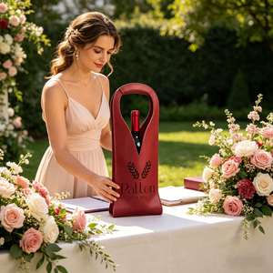 Pochette en cuir réutilisable pour bouteille, sac de transport pour vin avec poignée, idéal pour anniversaire, mariage - Product Image 3