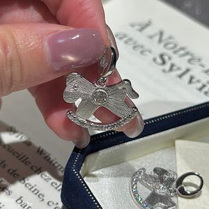 Pendentif en argent S925 vintage simple et élégant avec un design de niche, pendentif en bronze brossé pour la année, breloques en argent pur - Product Image 5