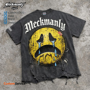 Meckmanly Men's <b>Tie</b>-Dye T-Shirt Short Sleeve O-Neck 100% Cotton <b>Knitted</b> Oversized Vintage Photo Print Design Eco-Friendly - Product Image 2