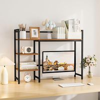 Étagère de rangement marron pour bureau à domicile, dortoir, organisateur d'écran d'ordinateur, étagère de bureau à 4 niveaux, présentoir de bureau, étagère de rangement en bois pour bureau