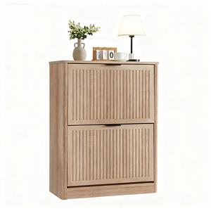 Gabinete de madera para ahorrar espacio de madera abatible hacia arriba Delgado acanalado para almacenamiento de zapatos de entrada con 2 puertas inclinables con capacidad para 16 a 24 pares - Product Image 3
