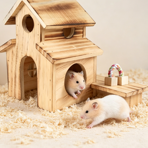 Villa en bois pour hamster avec logo personnalisé, OEM, maison à 2 étages pour animaux de compagnie avec jouets à mâcher assortis, fournitures pour petits animaux, vente en gros - Product Image 1