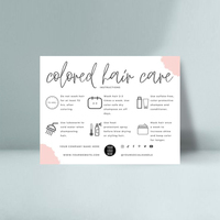 Logotipo impreso personalizado Tarjeta de cuidado del cabello de color Instrucciones de cuidado posterior del cabello teñido Guía del cabello tratado con color de peluquería