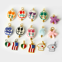 D492 Liontin Baja Anti Karat Motif Bendera Nasional Berlapis Enamel dan Bunga untuk Pembuatan Liontin Kalung