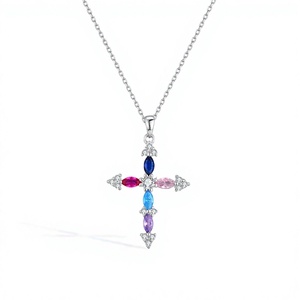 Collar con Colgante de Cruz de Plata de Ley 925 con Piedras Multicolores para Mujer, Regalo de Navidad, Joyería Religiosa Festiva - Product Image 2