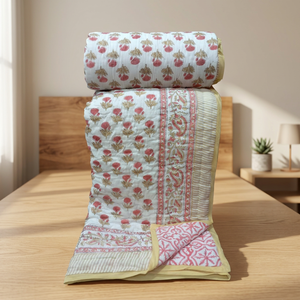 Couette en coton imprimée à la main de haute qualité, motif floral, pour lit double, faite à la main, pour une utilisation toute l'année à la maison - Product Image 3