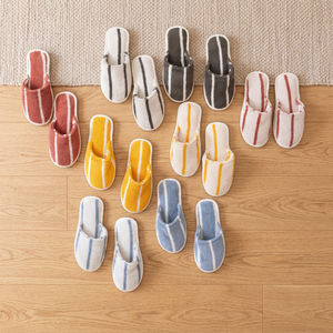 Striped Yarn Dyed Cotton Upper Terry Cloth <b>Slides</b> with EVA Outsole Anti-Slip House & Hotel Style All Seasons Close Toe Design - Product Image 3